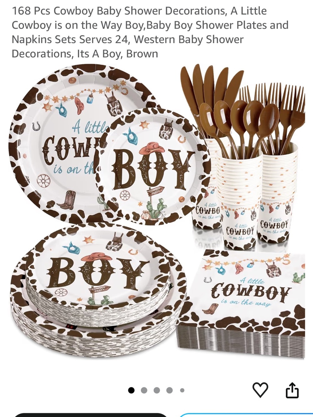 Cowboy Baby Shower Party Supplies Set for Boys - Brown 2 sets